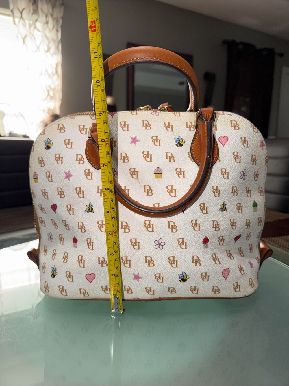 Dooney & Bourke White Satchel with Tan Trim and Multicolor Accents - Picture 2 of 11
